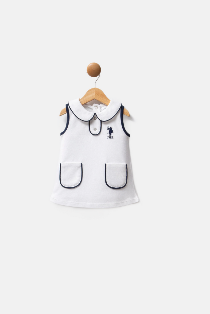 U.S. Polo Assn. bijela haljina s kragnom i džepovima za bebe-[SKU]