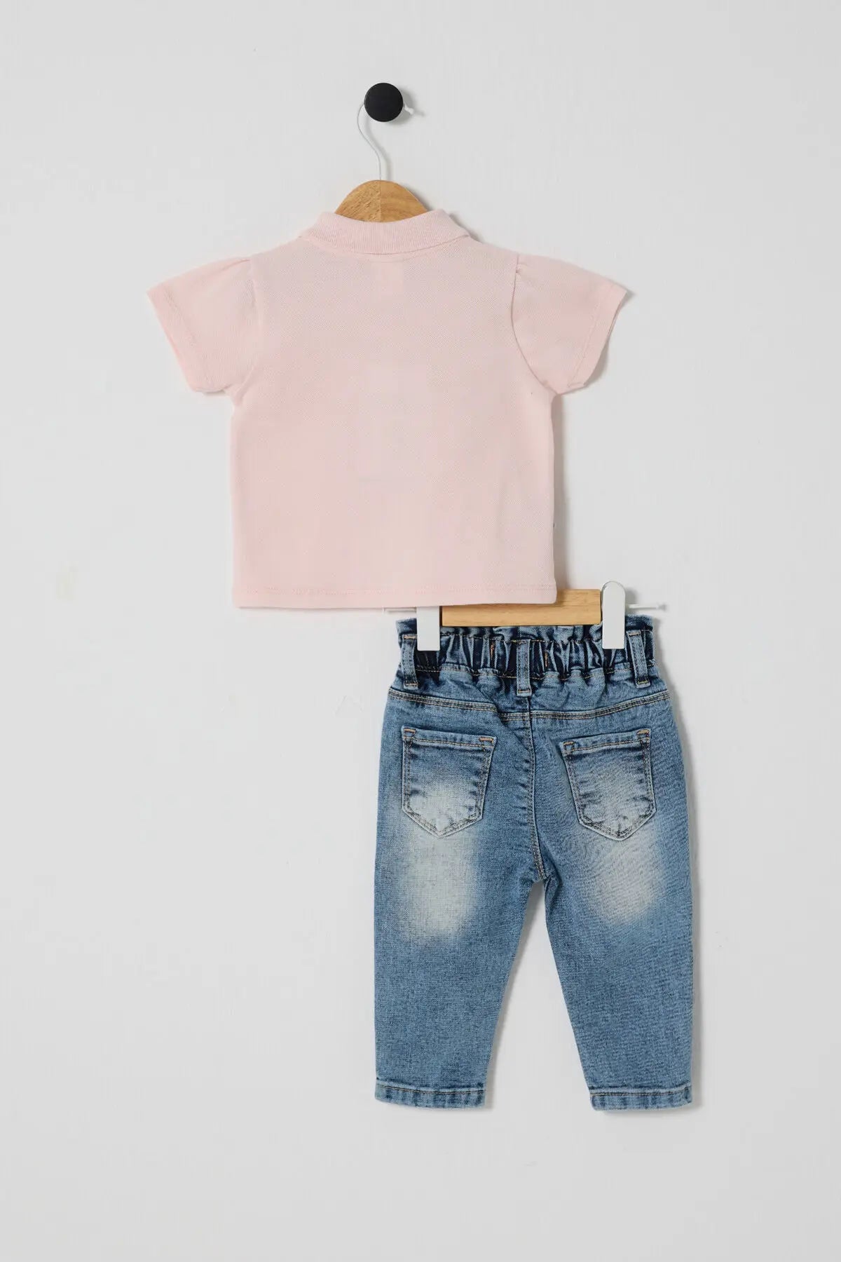 U.S. Polo Assn. koral komplet za bebe s majicom i farmerkama