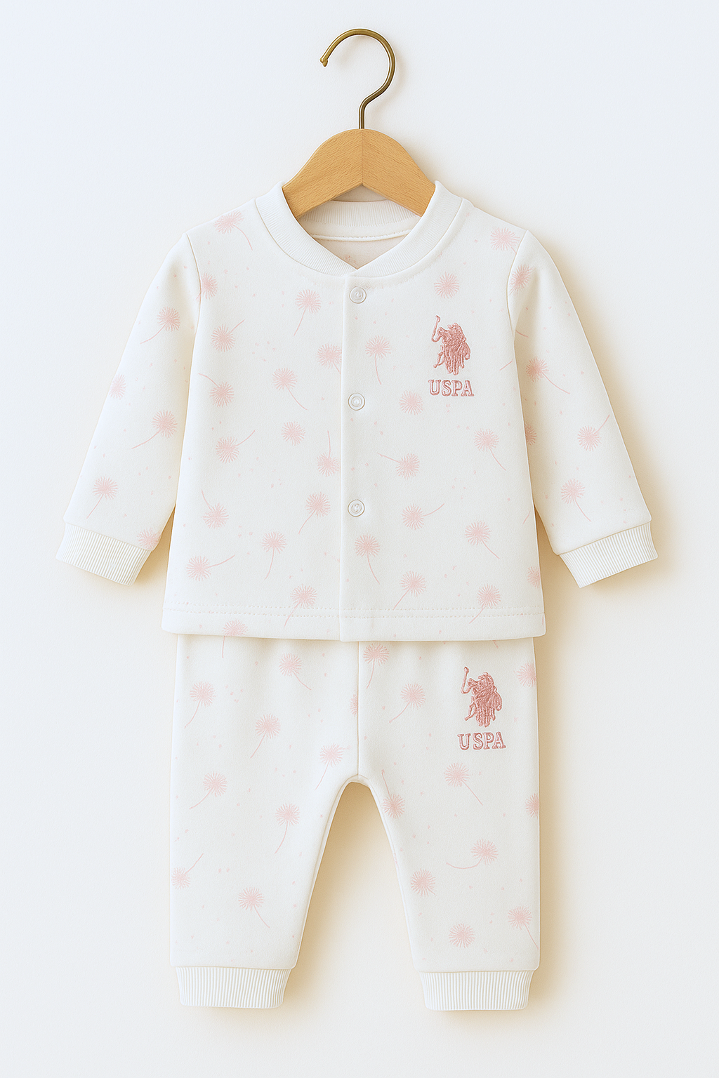 U.S. Polo Assn. bijeli komplet za bebe s uzorkom cvjetova - kopcanje nema