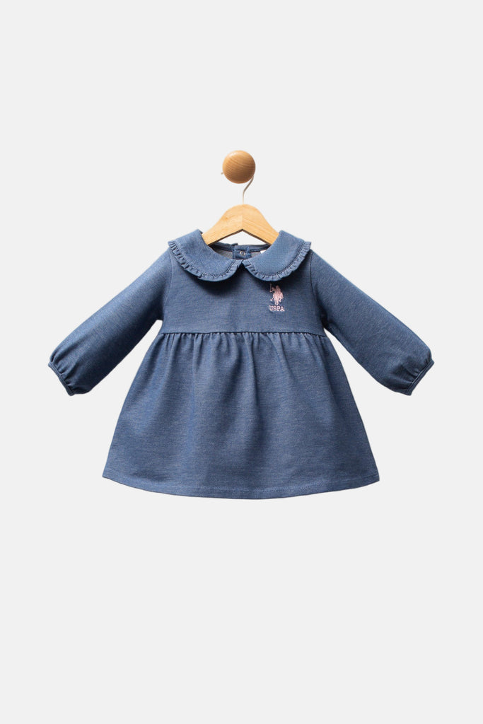 U.S. Polo Assn. plava haljina za bebe sa rozim logom-[SKU]