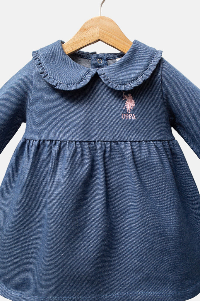 U.S. Polo Assn. plava haljina za bebe sa rozim logom-[SKU]