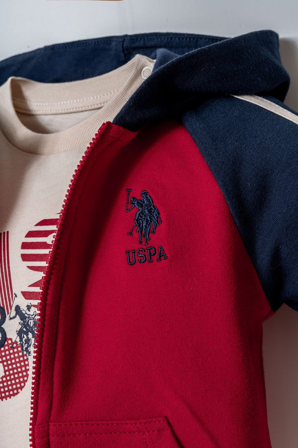 U.S. Polo Assn. crvena trenerka za bebe od 3 dijela s teget raglan rukavima