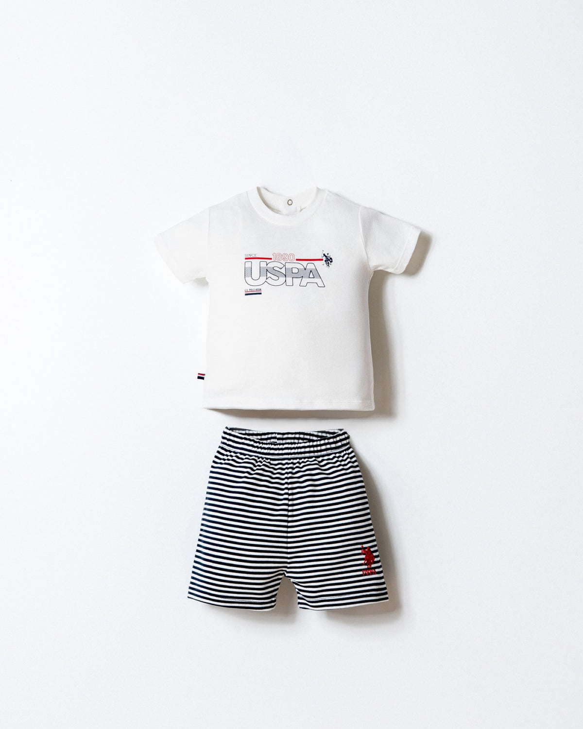 U.S. Polo Assn. bijeli komplet majice s USPA printom i prugastog šorca za bebe