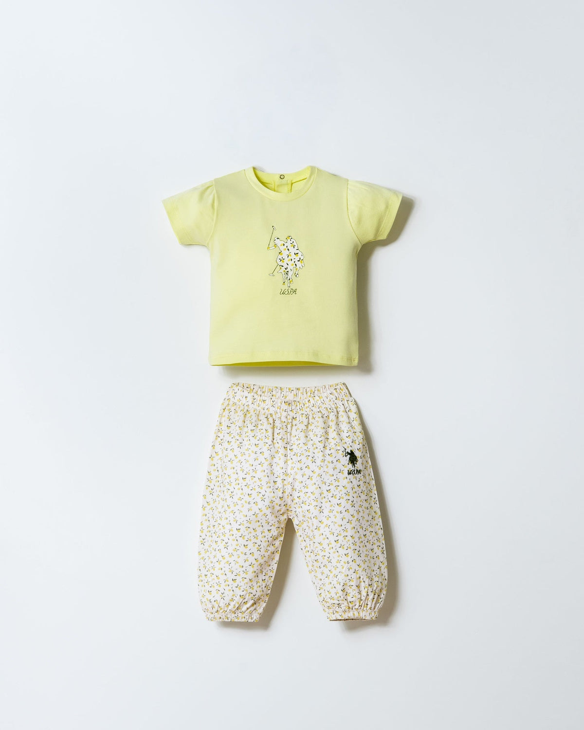 U.S. Polo Assn. žuti komplet za bebe s cvjetnim uzorkom