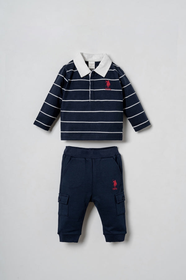 U.S. Polo Assn. teget komplet trenerke za bebe s prugastom polo majicom i cargo hlačama