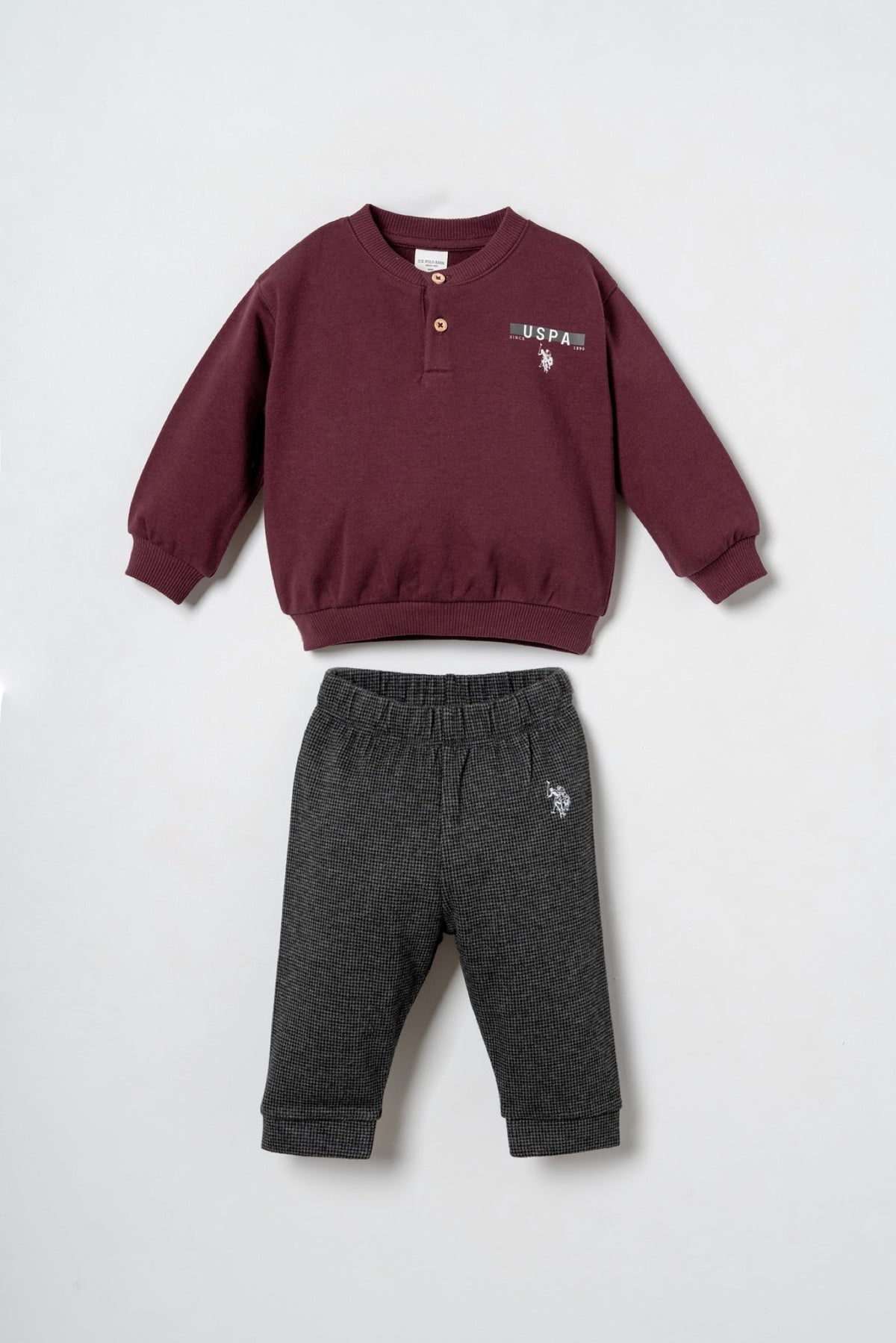 U.S. Polo Assn. bordo komplet trenerke za bebe s dukserom na kopčanje