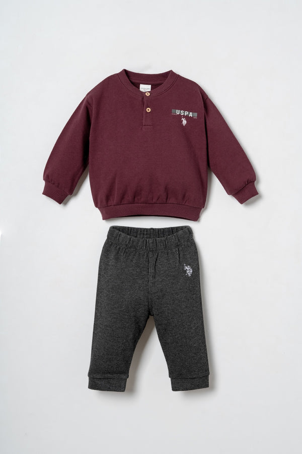 U.S. Polo Assn. bordo komplet trenerke za bebe s dukserom na kopčanje