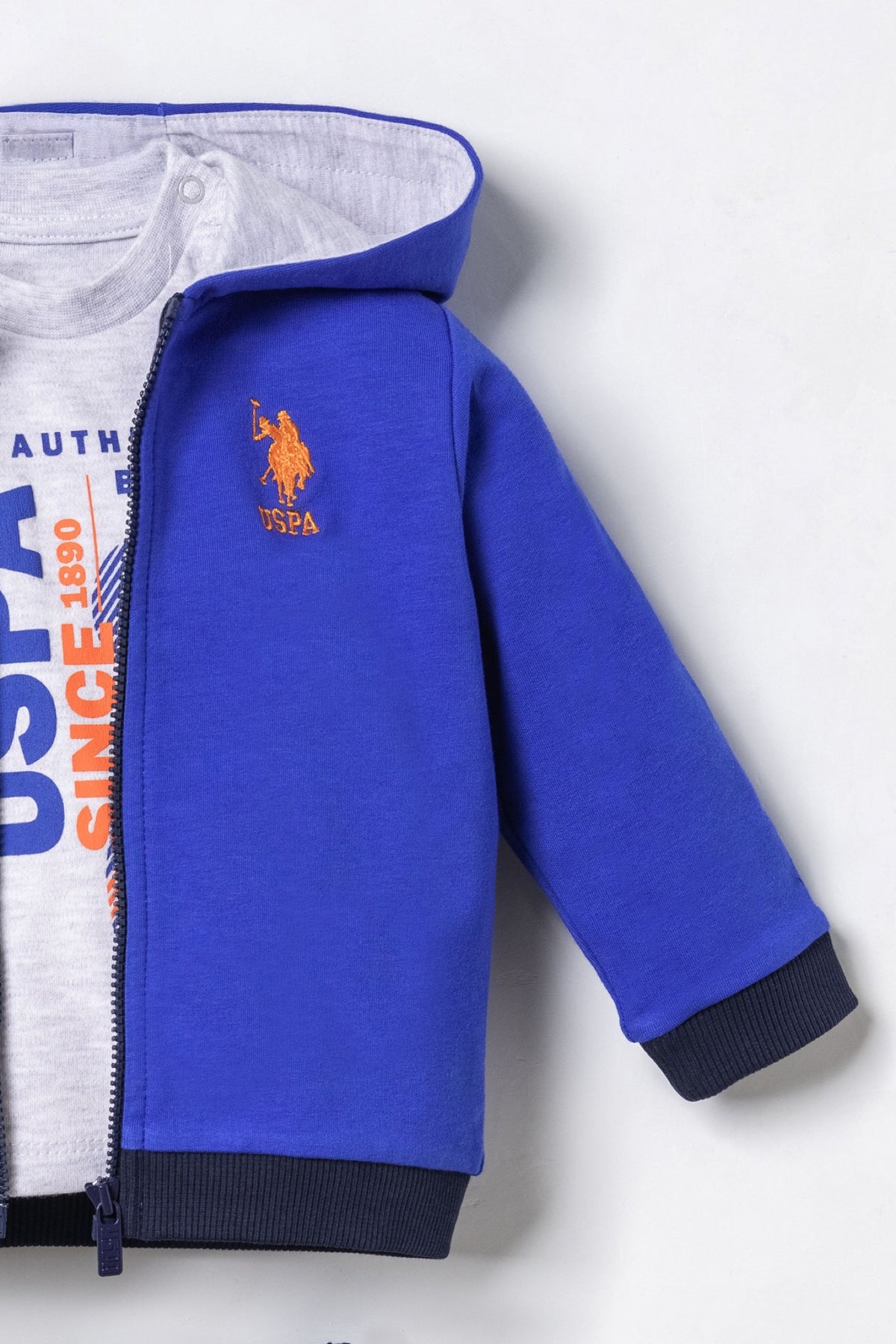 U.S. Polo Assn. plavi komplet trenerke za bebe od 3 dijela s kapuljačom