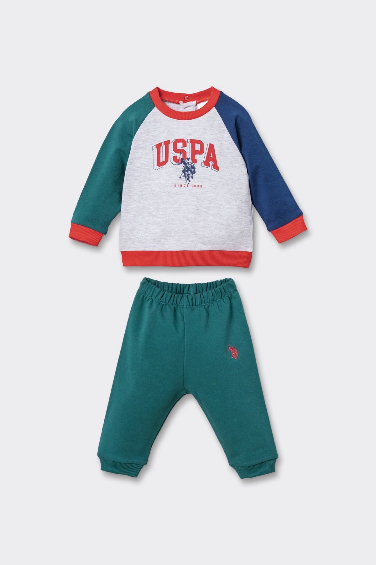 U.S. Polo Assn. sivi melanž komplet trenerke za bebe s raglan rukavima