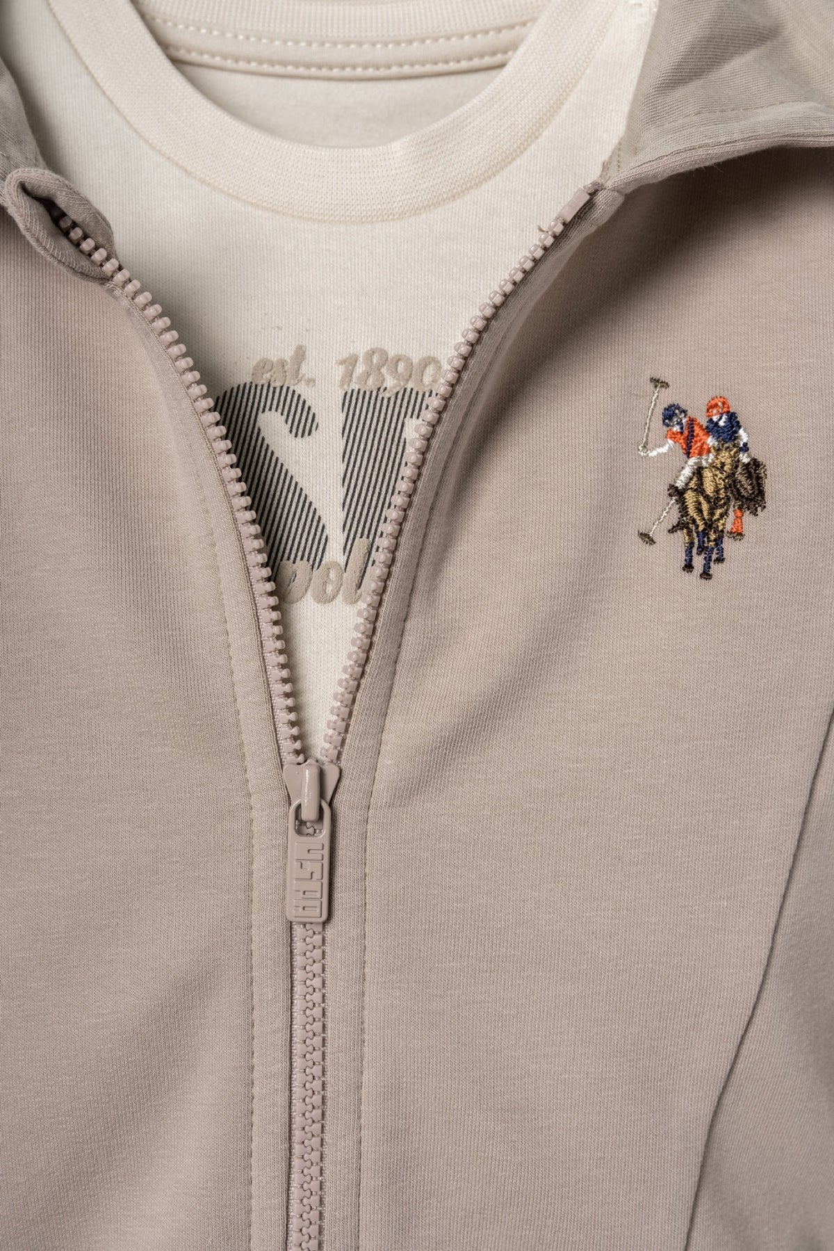 U.S. Polo Assn. bež komplet trenerke za bebe od 3 dijela s kapuljačom