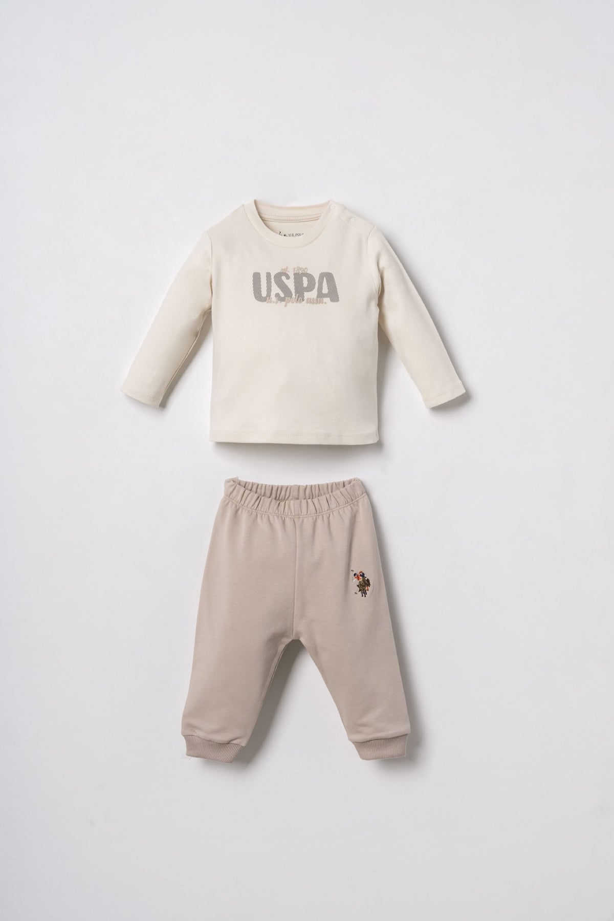 U.S. Polo Assn. bež komplet trenerke za bebe od 3 dijela s kapuljačom