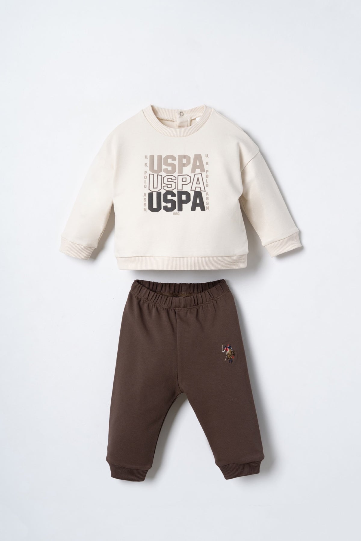 U.S. Polo Assn. bež komplet trenerke za bebe s USPA printom i smeđim hlačama