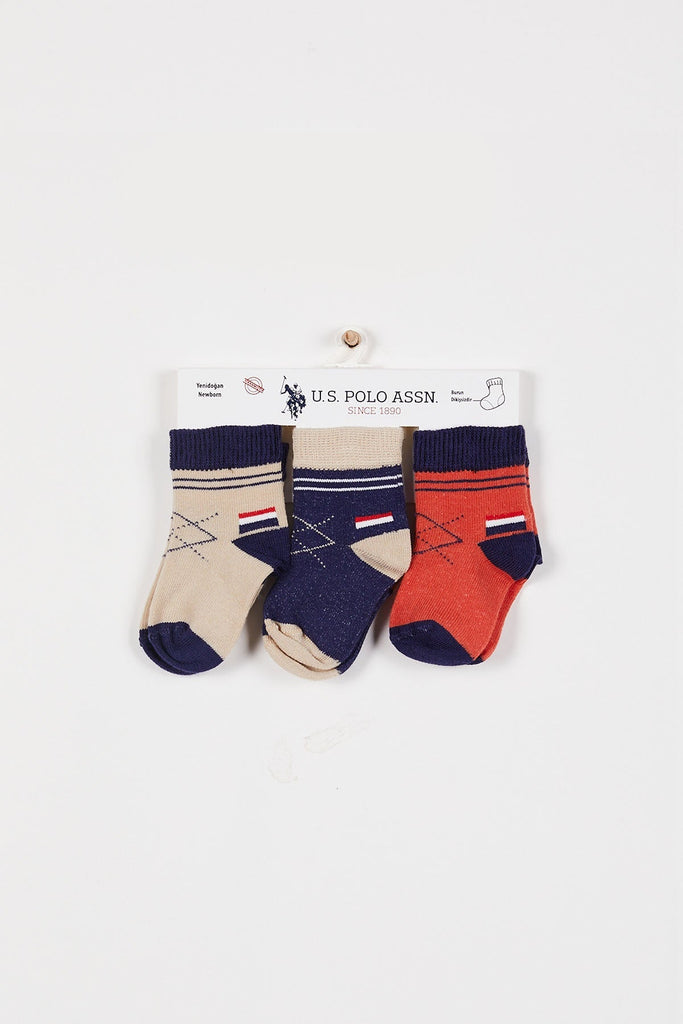 U.S. Polo Assn. bež čarape za bebe s prugama i detaljima