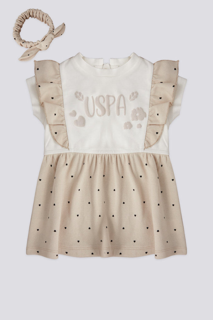 U.S. Polo Assn. bež haljina za bebe s točkicama