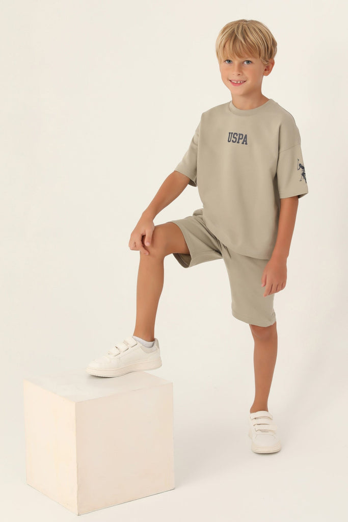 U.S. Polo Assn. bež komplet za dječake sa natpisom-[SKU]