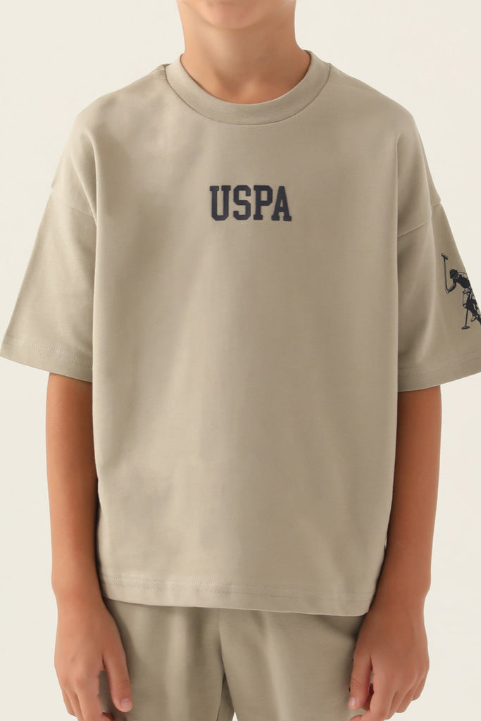 U.S. Polo Assn. bež komplet za dječake sa natpisom-[SKU]
