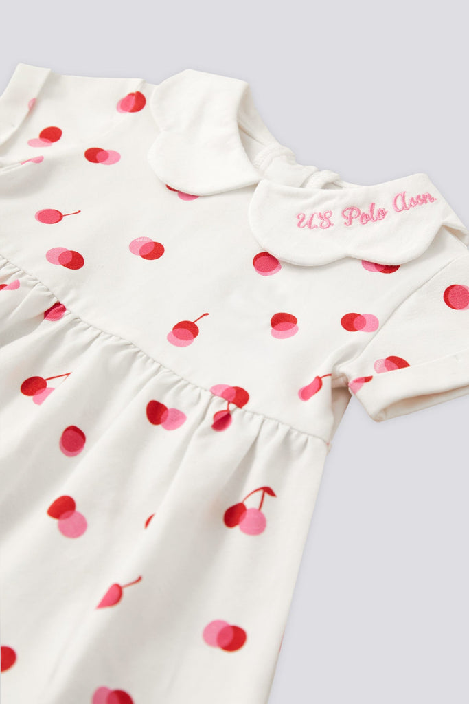 U.S. Polo Assn. bijela haljina za bebe sa trešnjama
