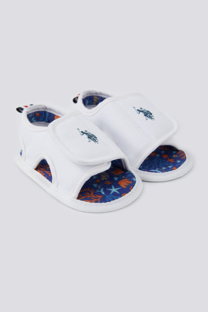 U.S. Polo Assn. bijele sandale za bebe s plavim detaljem