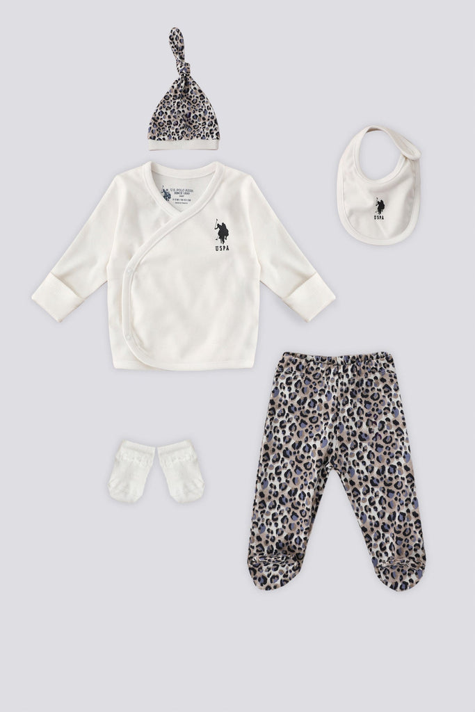 U.S. Polo Assn. bijeli komplet za bebe s leopard uzorkom