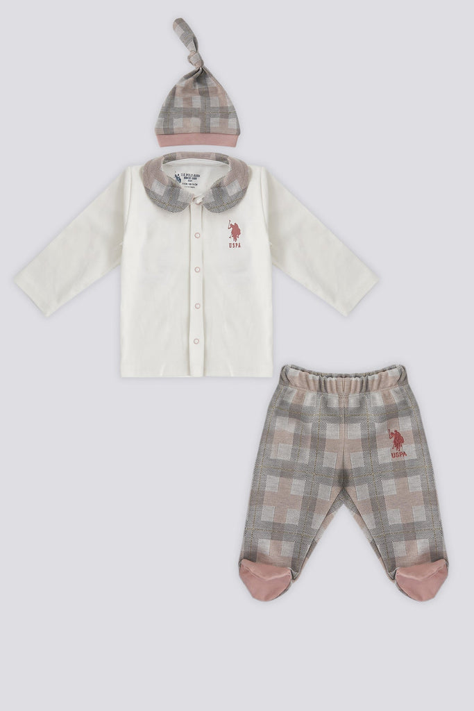 U.S. Polo Assn. bijeli komplet za bebe kariranih detalja