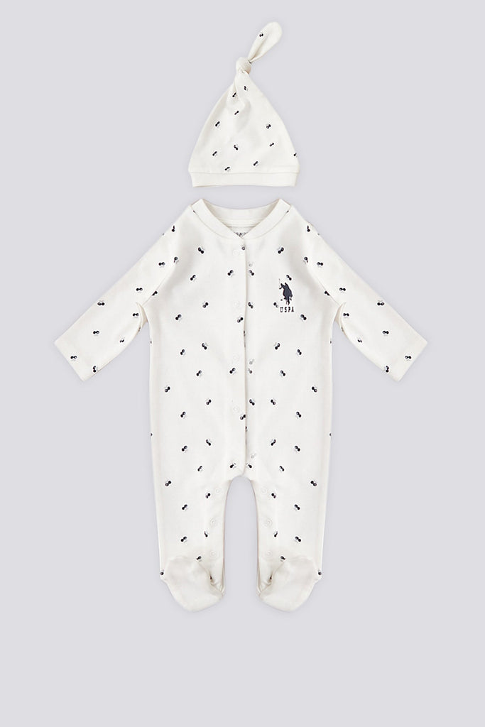 U.S. Polo Assn. bijeli set za bebe s kapicom i uzorcima-[SKU]