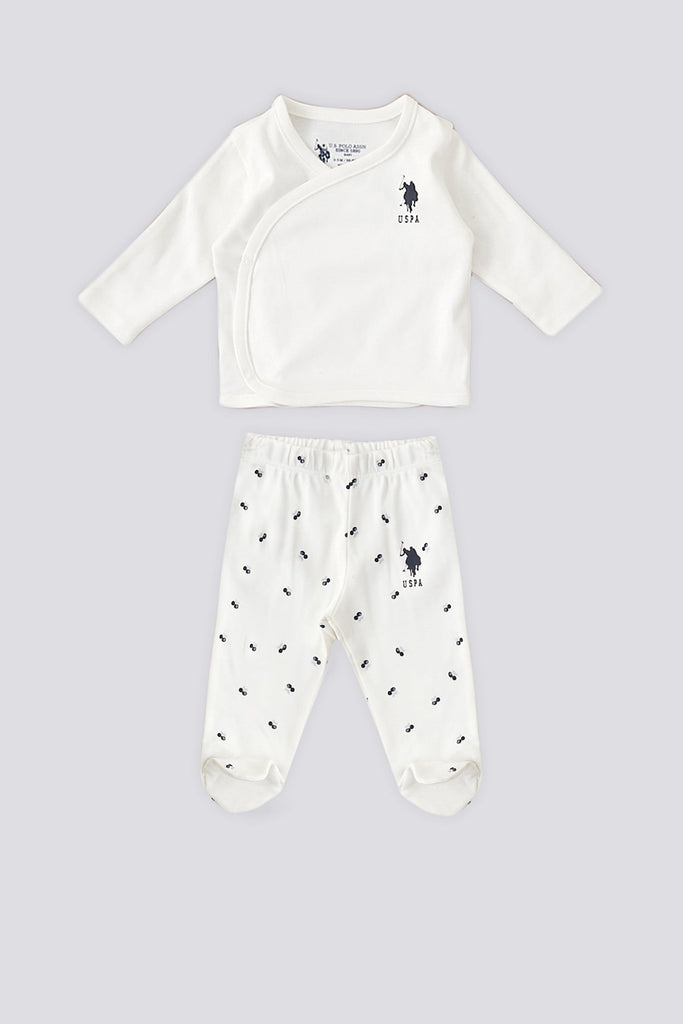 U.S. Polo Assn. bijeli set za bebe s kapicom i uzorcima-[SKU]