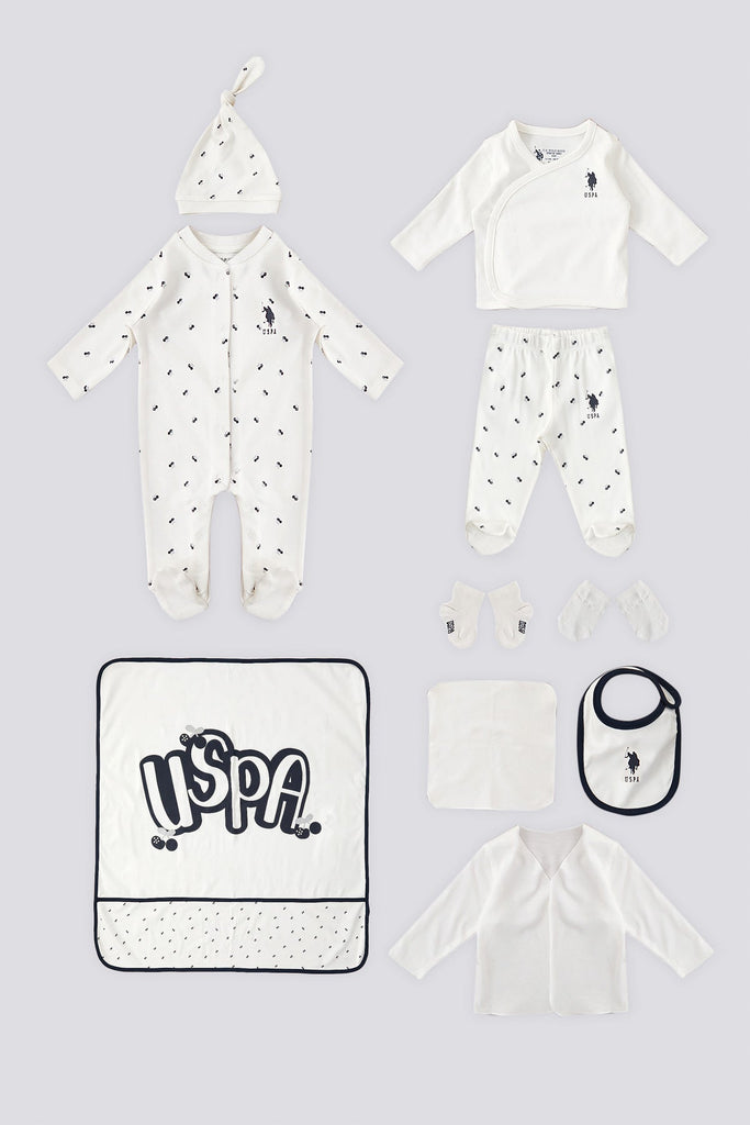 U.S. Polo Assn. bijeli set za bebe s kapicom i uzorcima-[SKU]