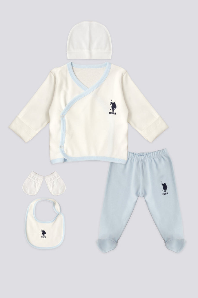 U.S. Polo Assn. bijeli set za bebe s plavim rubom-[SKU]