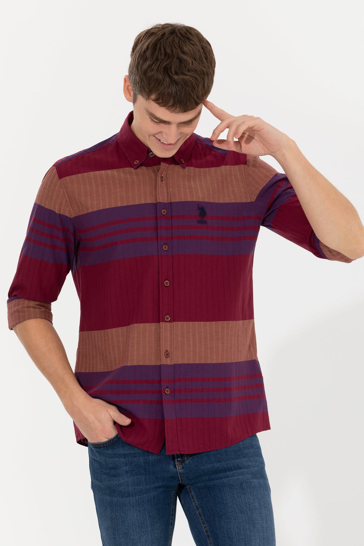 U.S. Polo Assn. bordo muška košulja s prugama