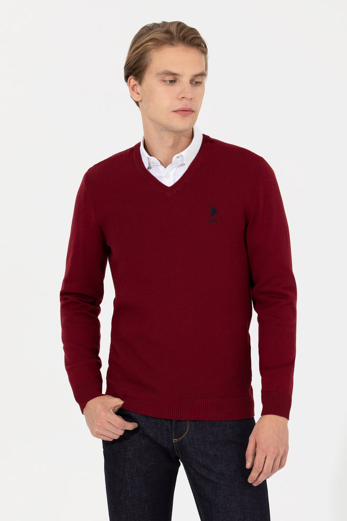 U.S. Polo Assn. bordo muški džemper s V-izrezom