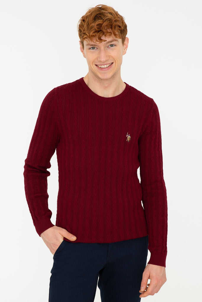 U.S. Polo Assn. bordo muški džemper sa pletenim uzorkom