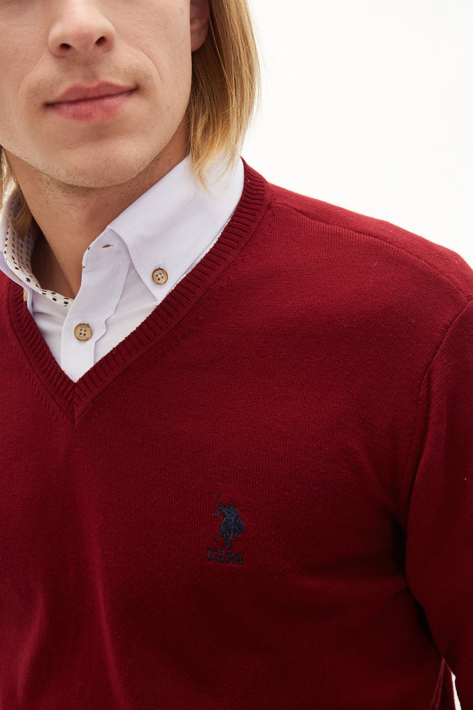U.S. Polo Assn. bordo muški džemper na V-izrez