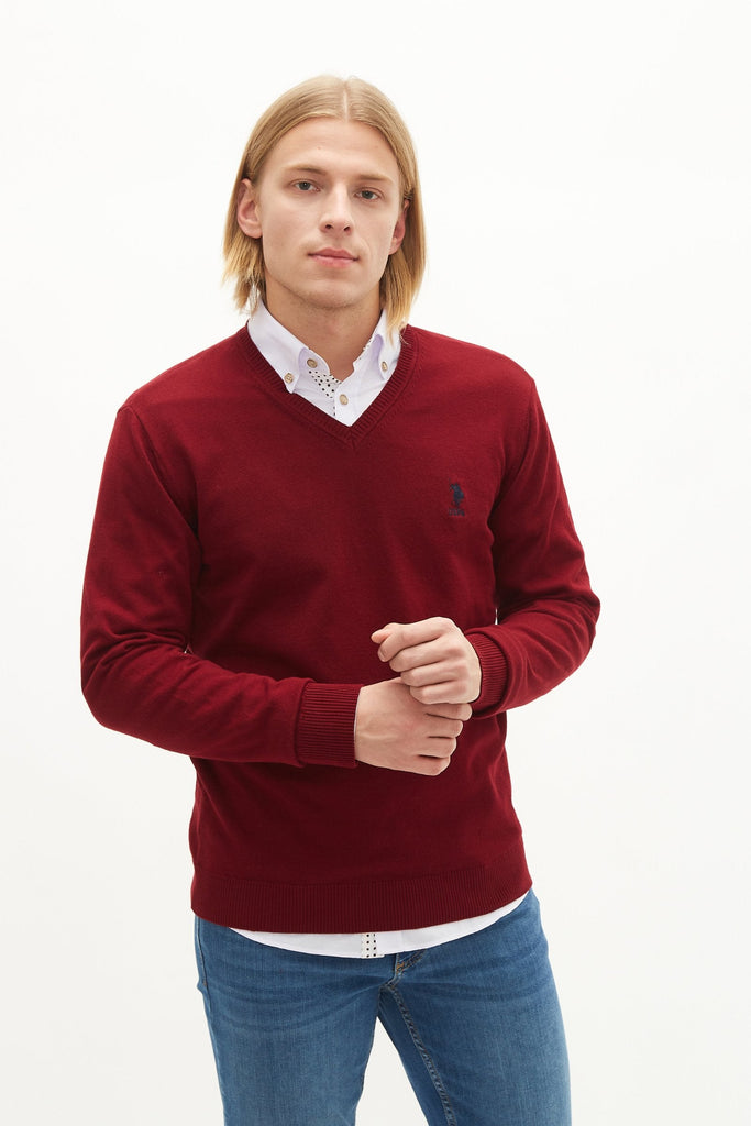 U.S. Polo Assn. bordo muški džemper na V-izrez