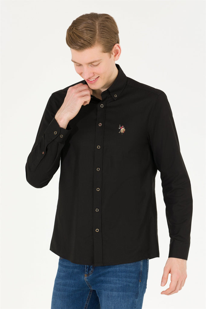 U.S. Polo Assn. crna muška košulja s kontrastnim logom