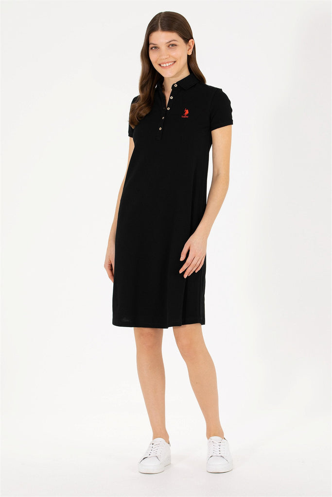 U.S. Polo Assn. crna ženska haljina s kratkim rukavima