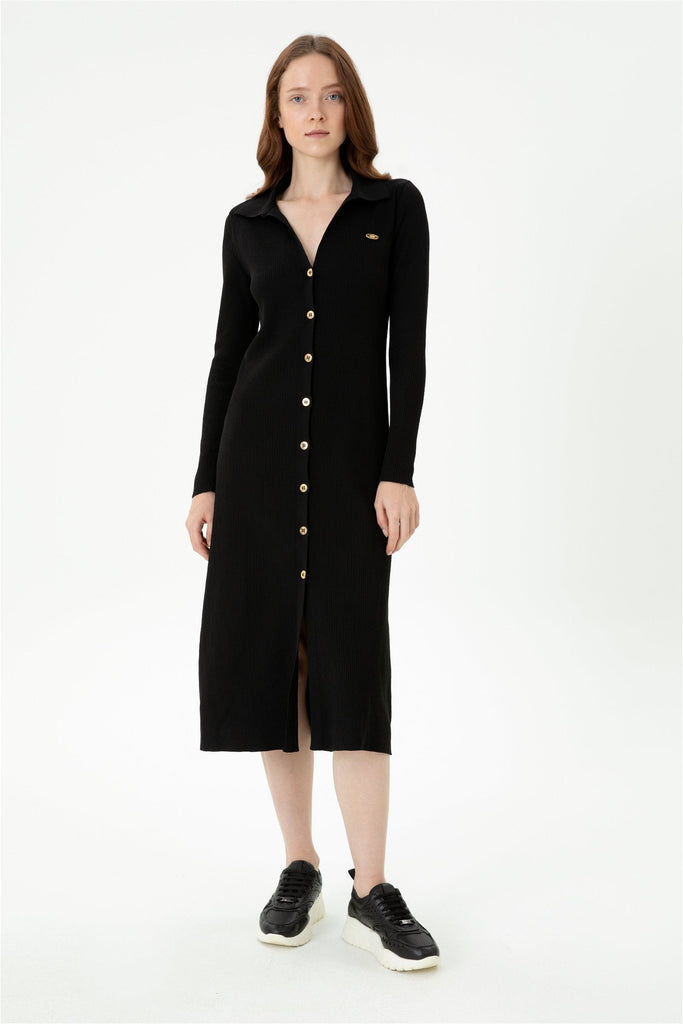 U.S. Polo Assn. crna ženska haljina s dugmadi