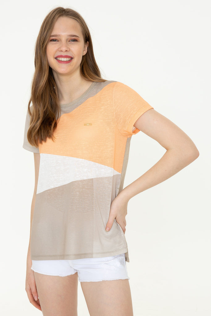 U.S. Polo Assn. khaki ženska majica s blok bojama