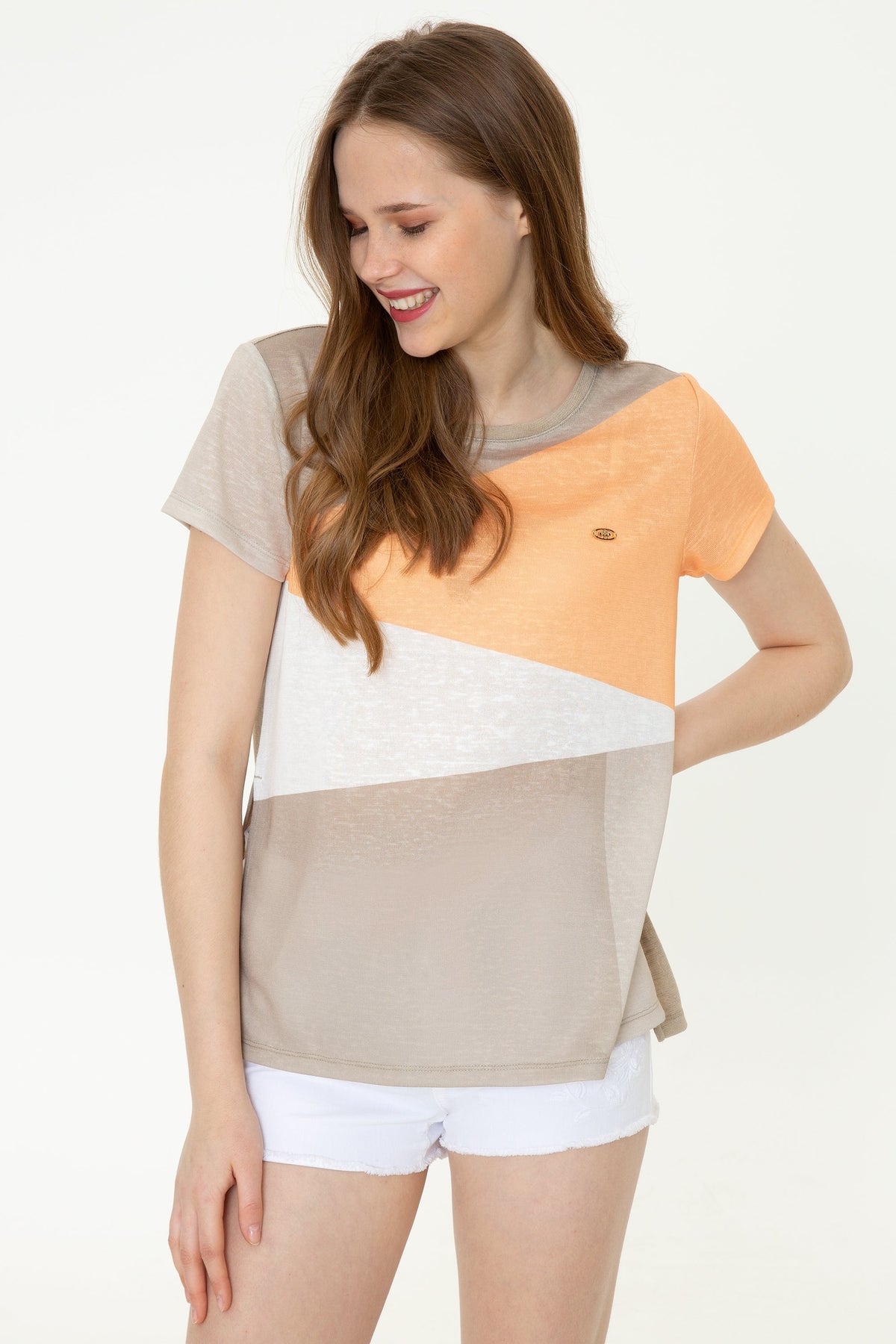U.S. Polo Assn. khaki ženska majica s blok bojama