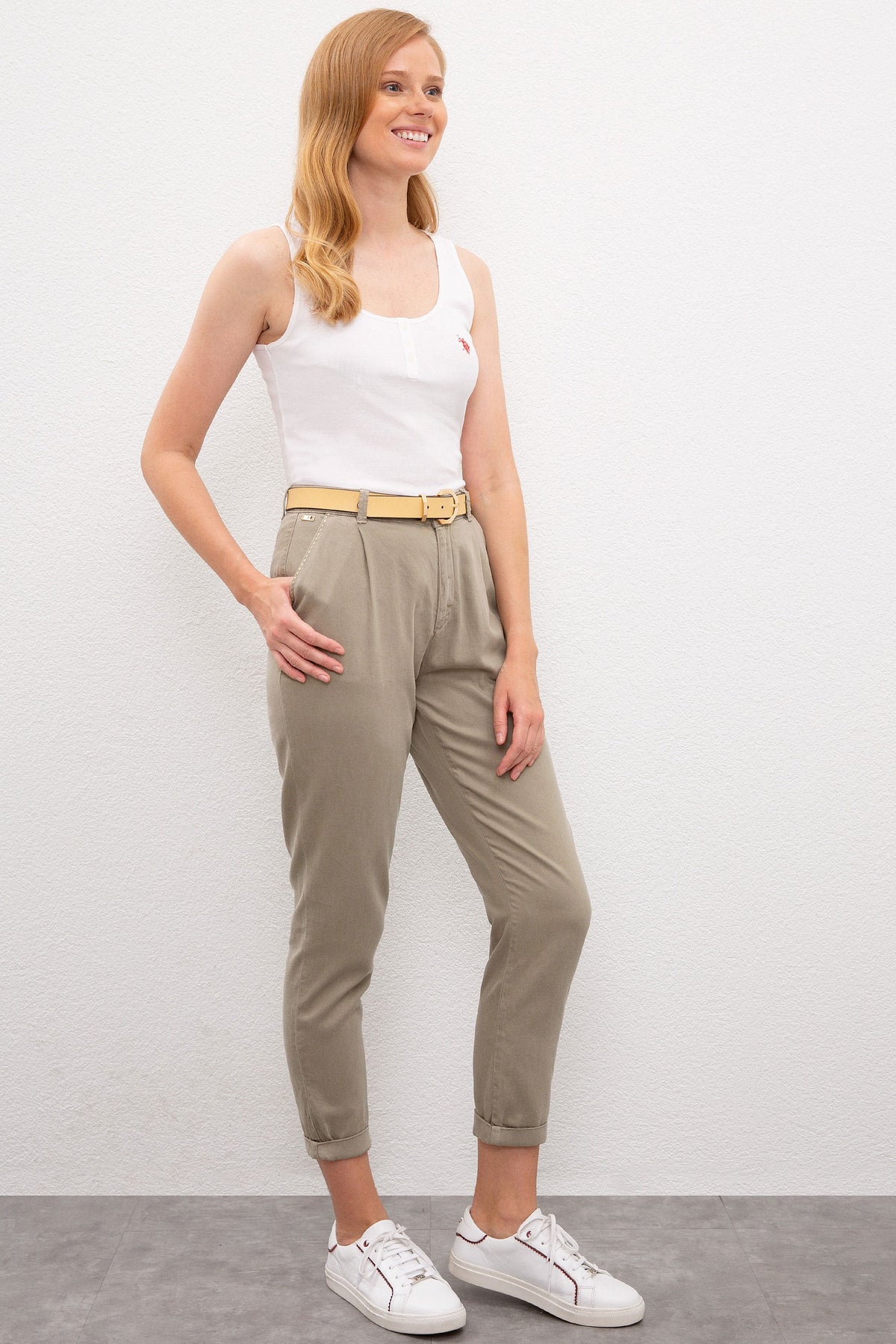 U.S. Polo Assn. khaki ženske pantalone sa kaišem