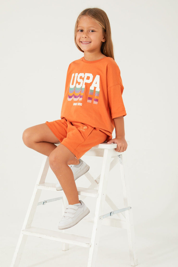U.S. Polo Assn. narandžasti ljetni komplet za djevojčice