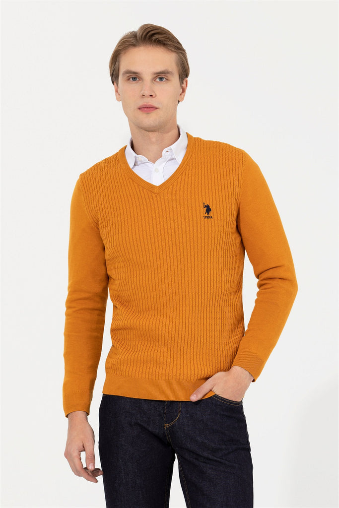 U.S. Polo Assn. narandžasti muški džemper s V-izrezom