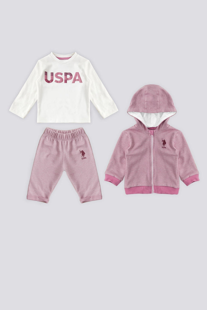 U.S. Polo Assn. pink komplet za bebe s kapuljačom