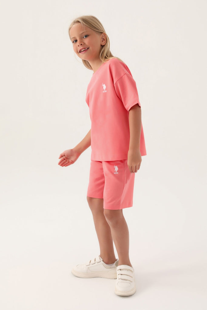 U.S. Polo Assn. jednobojni pink komplet za djevojčice-[SKU]