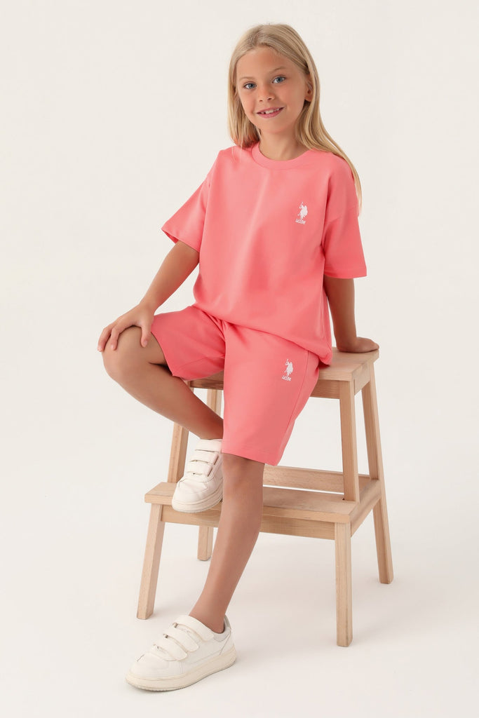 U.S. Polo Assn. jednobojni pink komplet za djevojčice-[SKU]