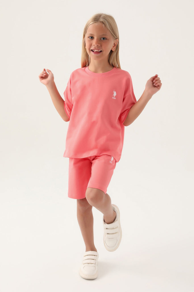 U.S. Polo Assn. jednobojni pink komplet za djevojčice-[SKU]