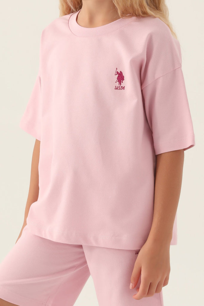 U.S. Polo Assn. pink komplet za djevojčice kratkih hlača-[SKU]