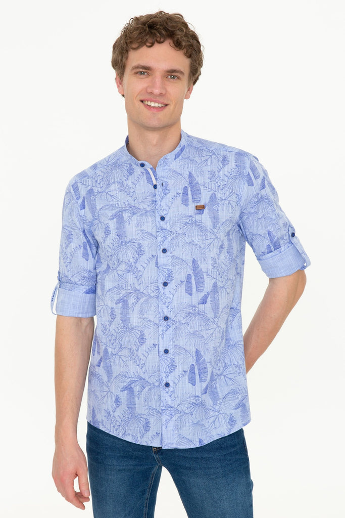 U.S. Polo Assn. plava muška košulja s tropskim motivima