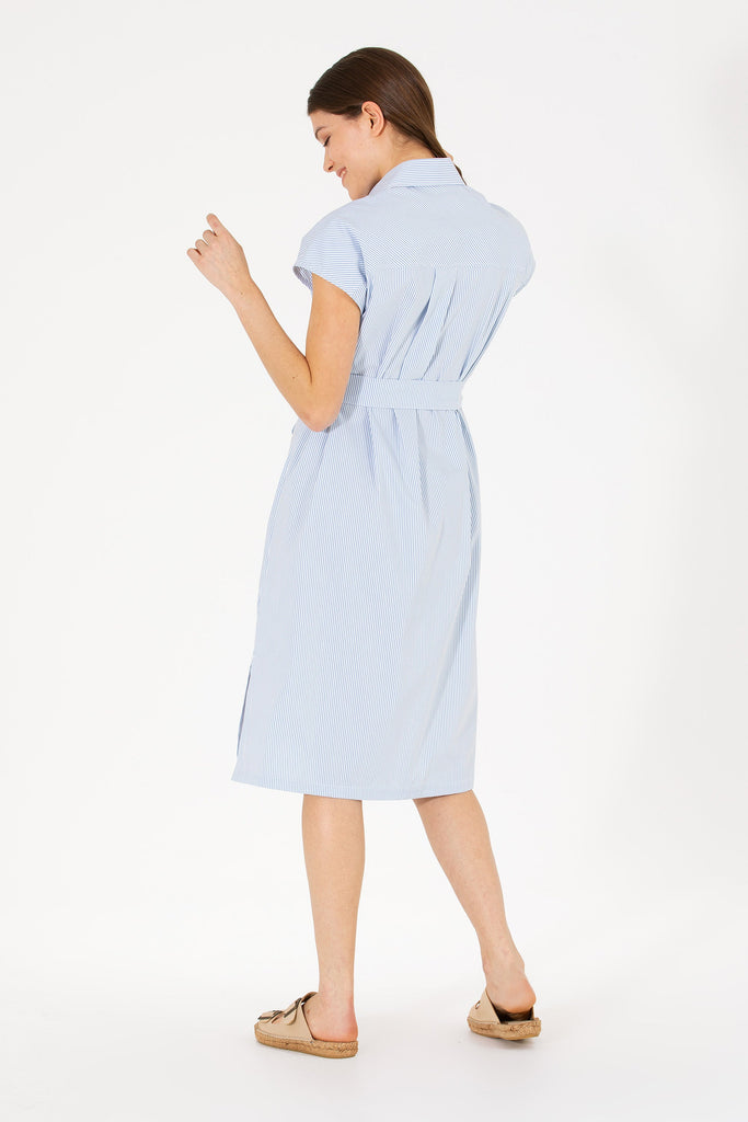 U.S. Polo Assn. plava ženska haljina s prugama i pojasom