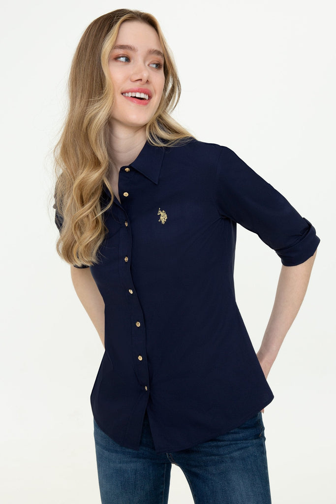 U.S. Polo Assn. plava ženska košulja s kontrastnim logom
