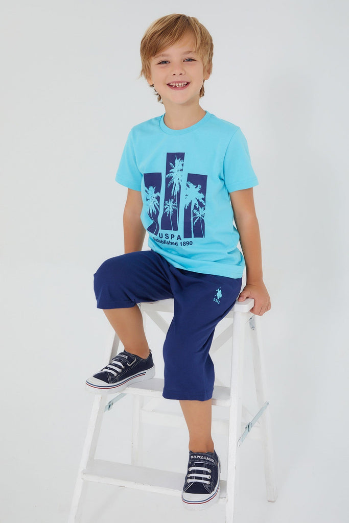 U.S. Polo Assn. plavi komplet za dječake tropskog motiva